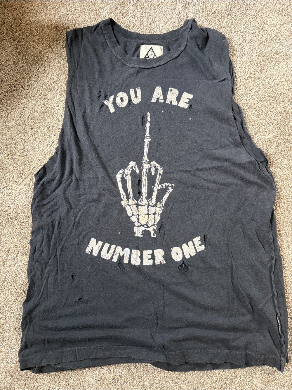 unisex unif Black Graphic Muscle Tee - 'You Are Number One' rare vintage s
